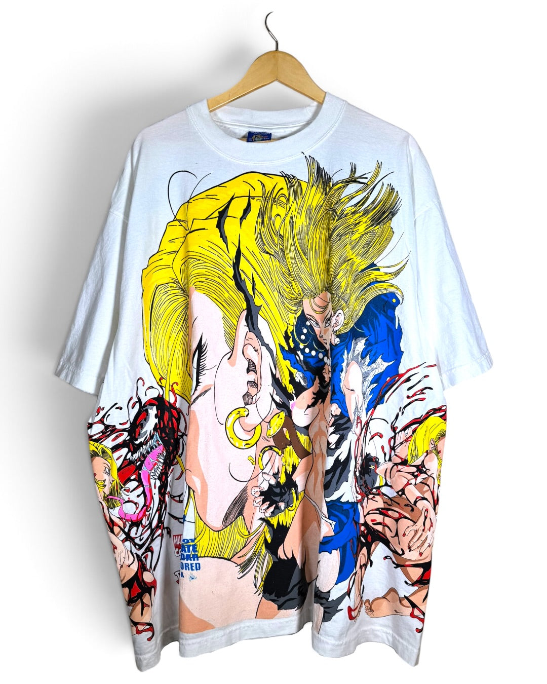White - Android 18 Front - Bulma Back - Carnage x 18 Sides 360 Shirt