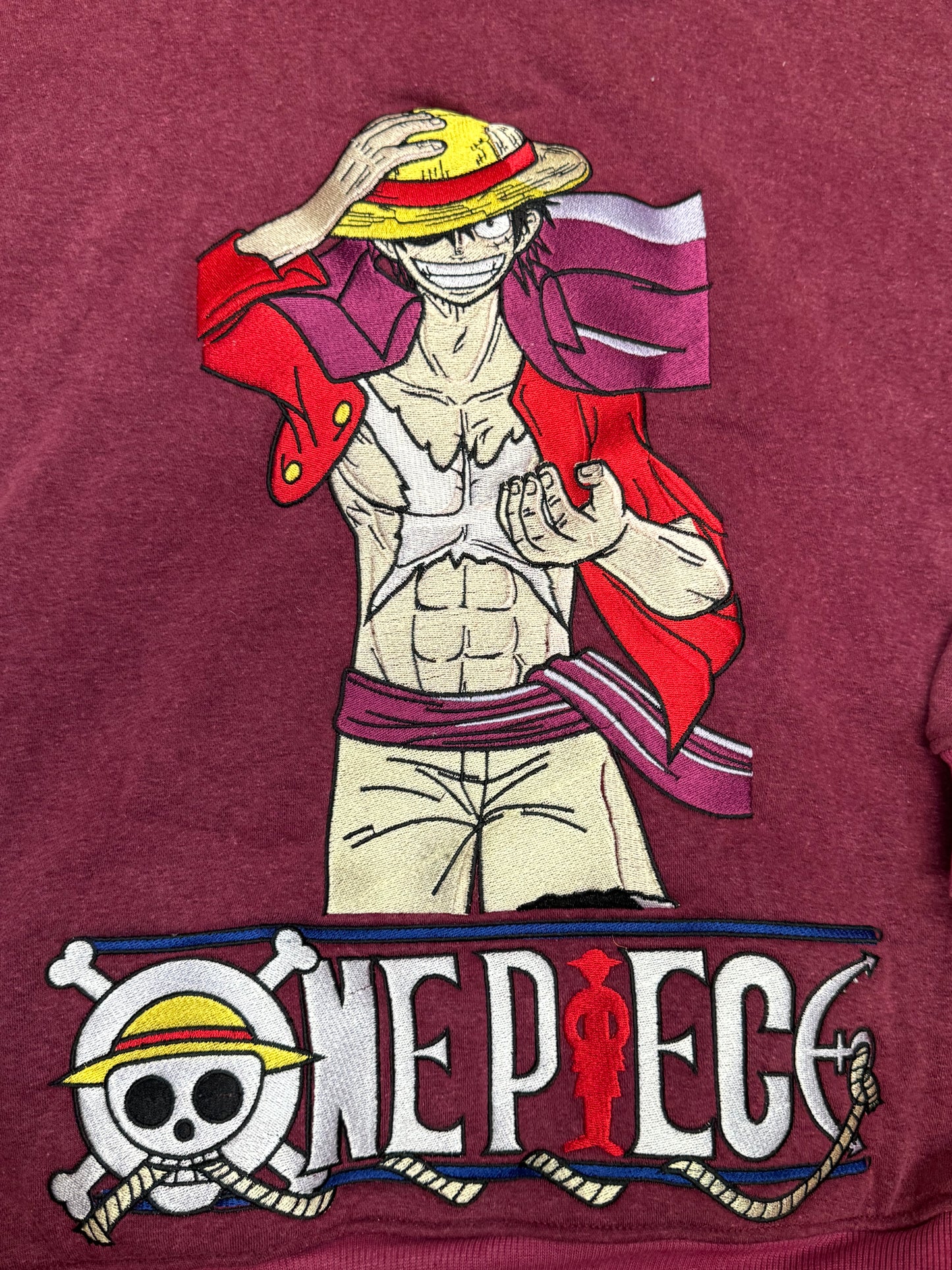 Vintage Burgundy Hoodie- Luffy