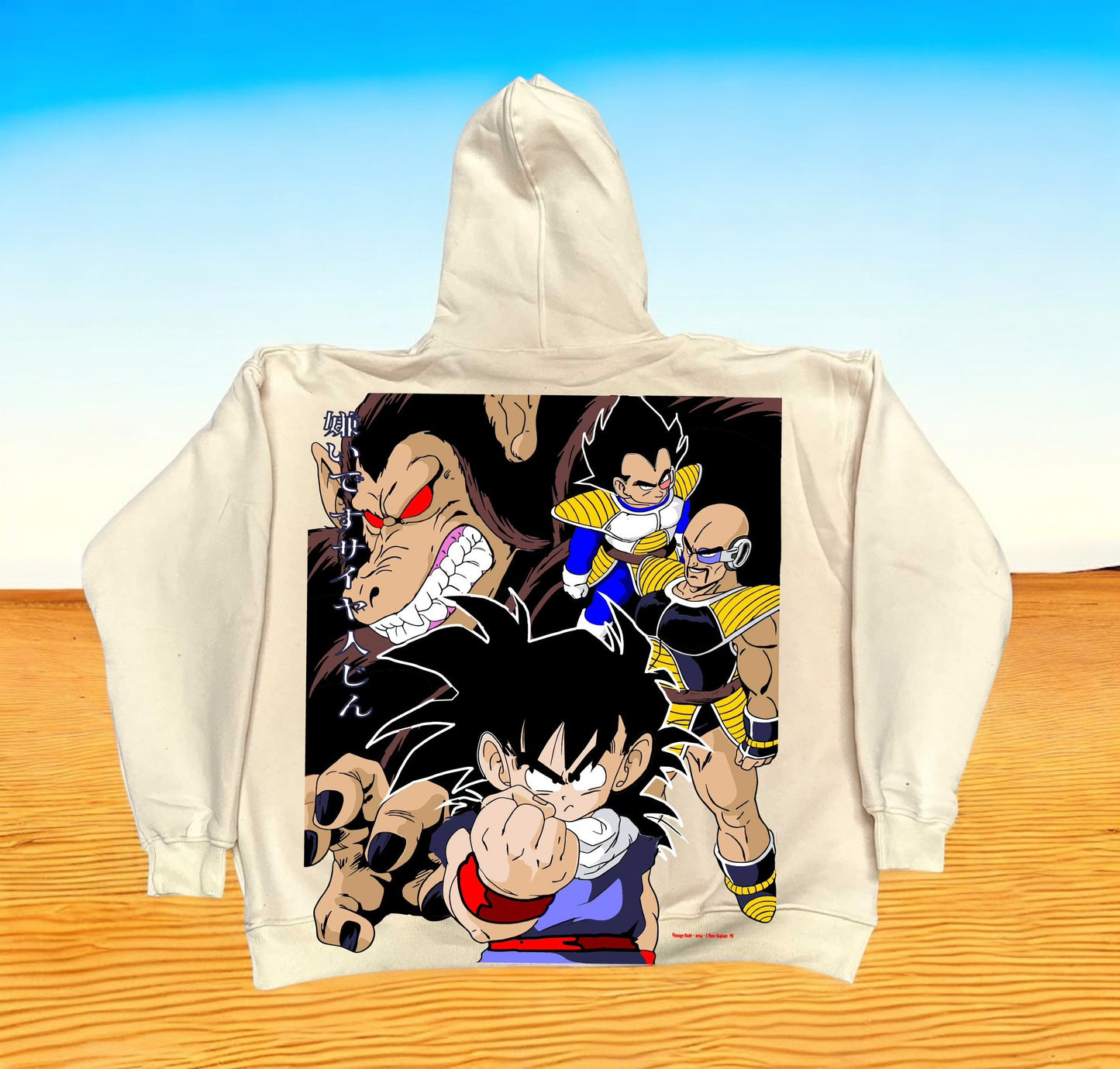 Cream - Premium Hoodie - Gohan “ I Hate Sayians” front & Sayian Saga Vegeta Back