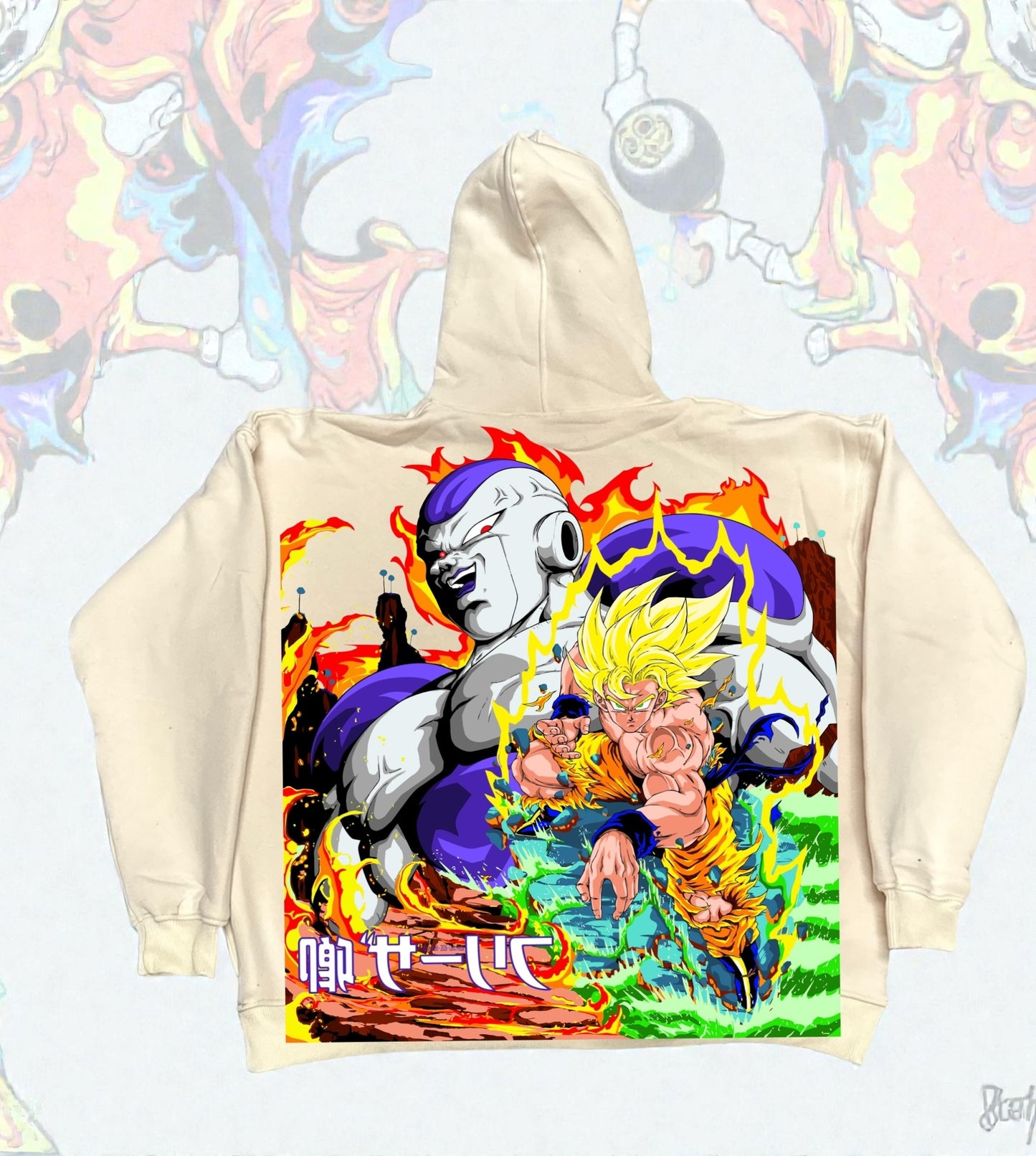 Cream Hoodie - Goku SSJ Front &  Lord Freiza back