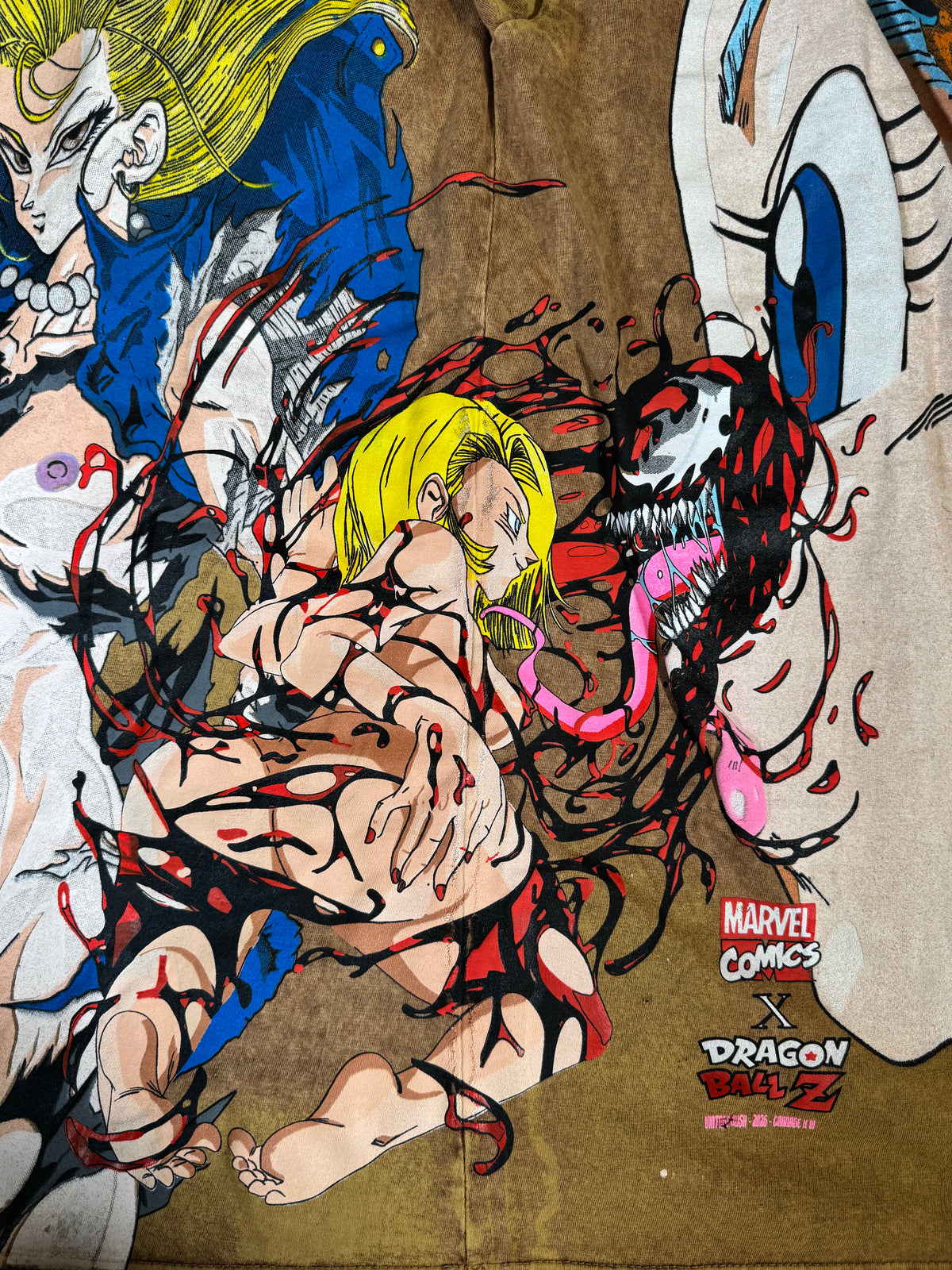Distress Tan - Android 18 Front - Bulma Back - Carnage x 18 Sides 360 Shirt