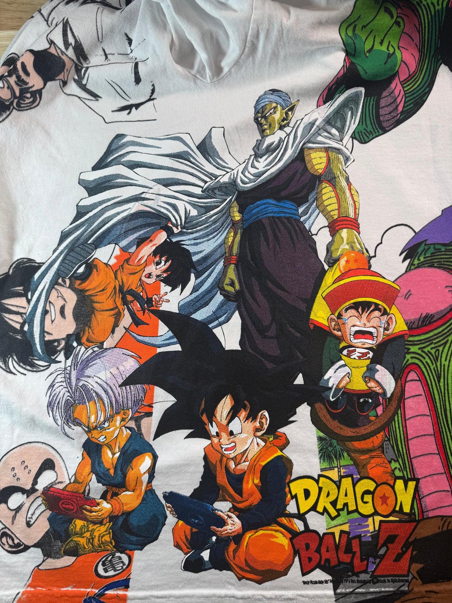 White - Piccolo Rap Album Front - Giant Piccolo Back - Uncle Piccolo Babysits Sides - 360 Shirt