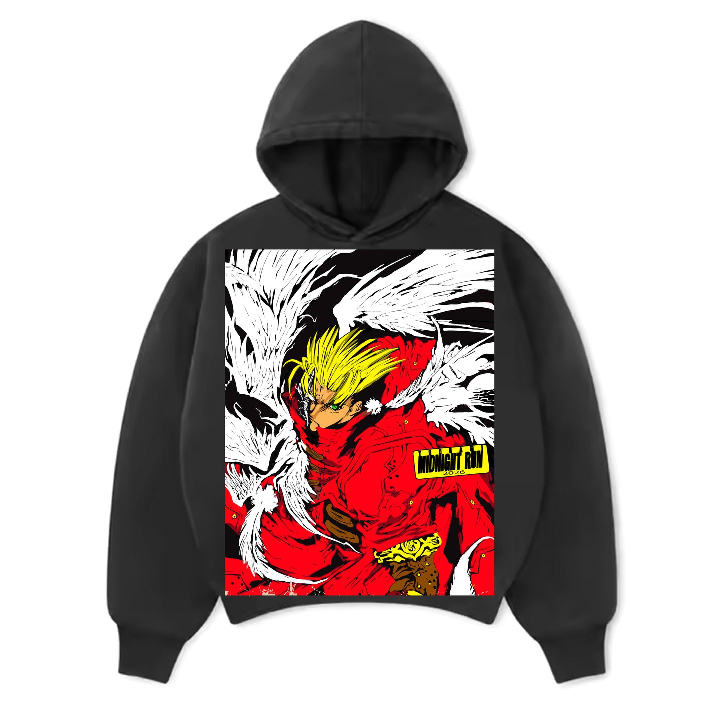 Black  HOODIE - Trigun angel wings front - TriGun Cross back