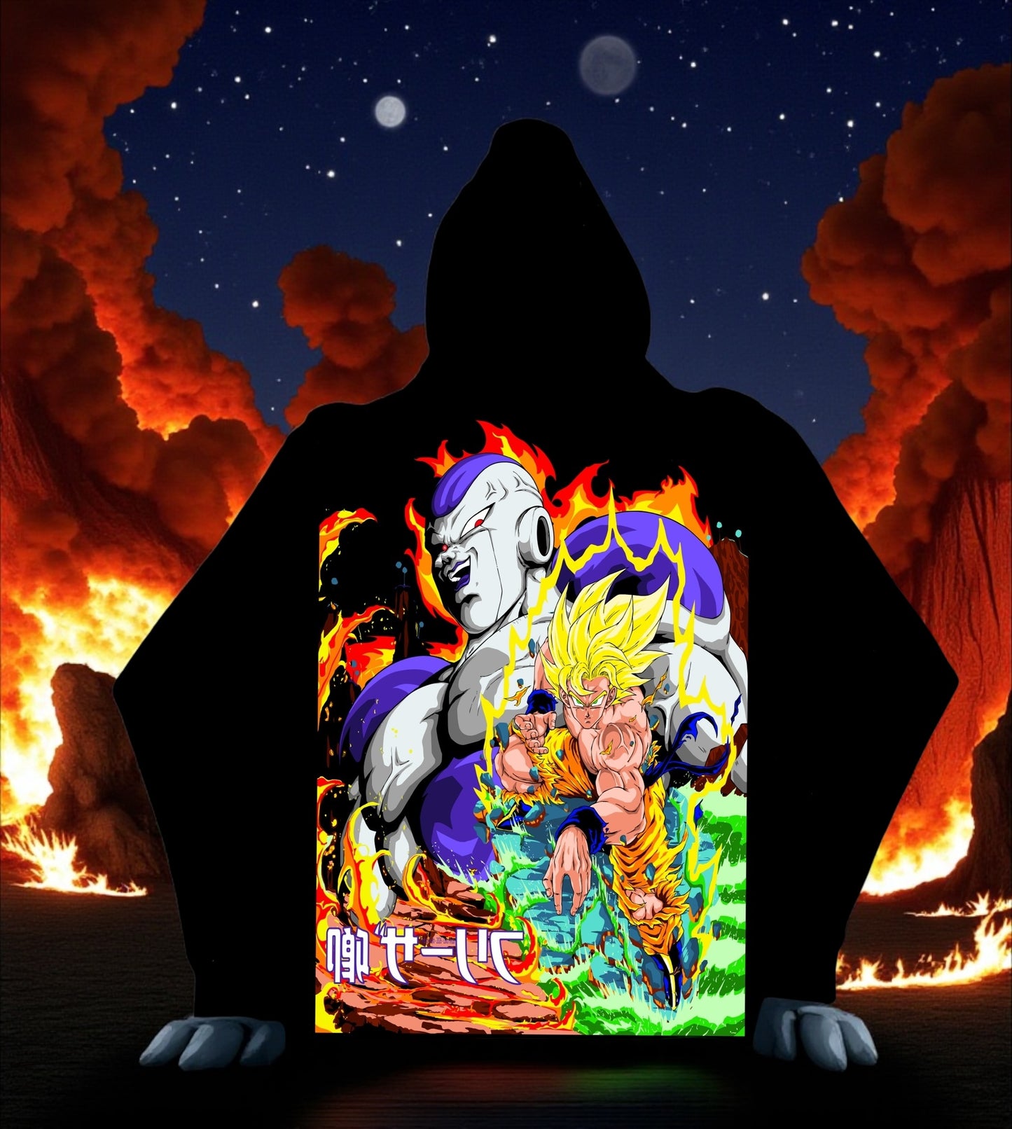 Black Hoodie - Goku SSJ Front &  Lord Freiza back