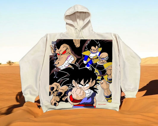 Cream - Premium Hoodie - Gohan “ I Hate Sayians” front & Sayian Saga Vegeta Back