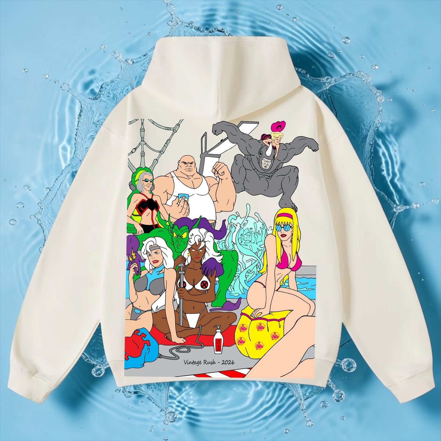 Cream hoodie  - Spidy Wish front - king pin and friends back