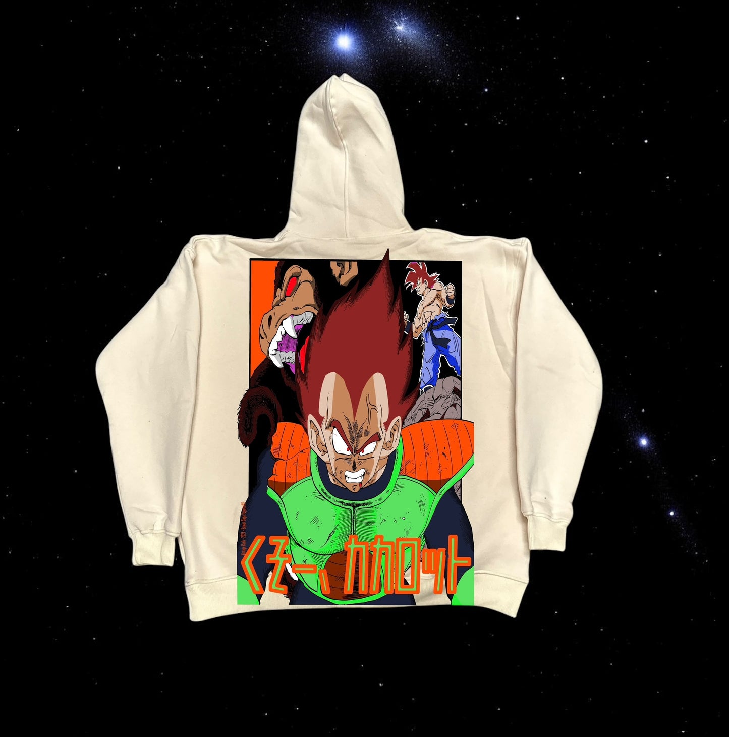 Cream - Variant Premium Hoodie - SSJ Gohan “ I Hate Sayians” front &  Arlia Vegeta Back