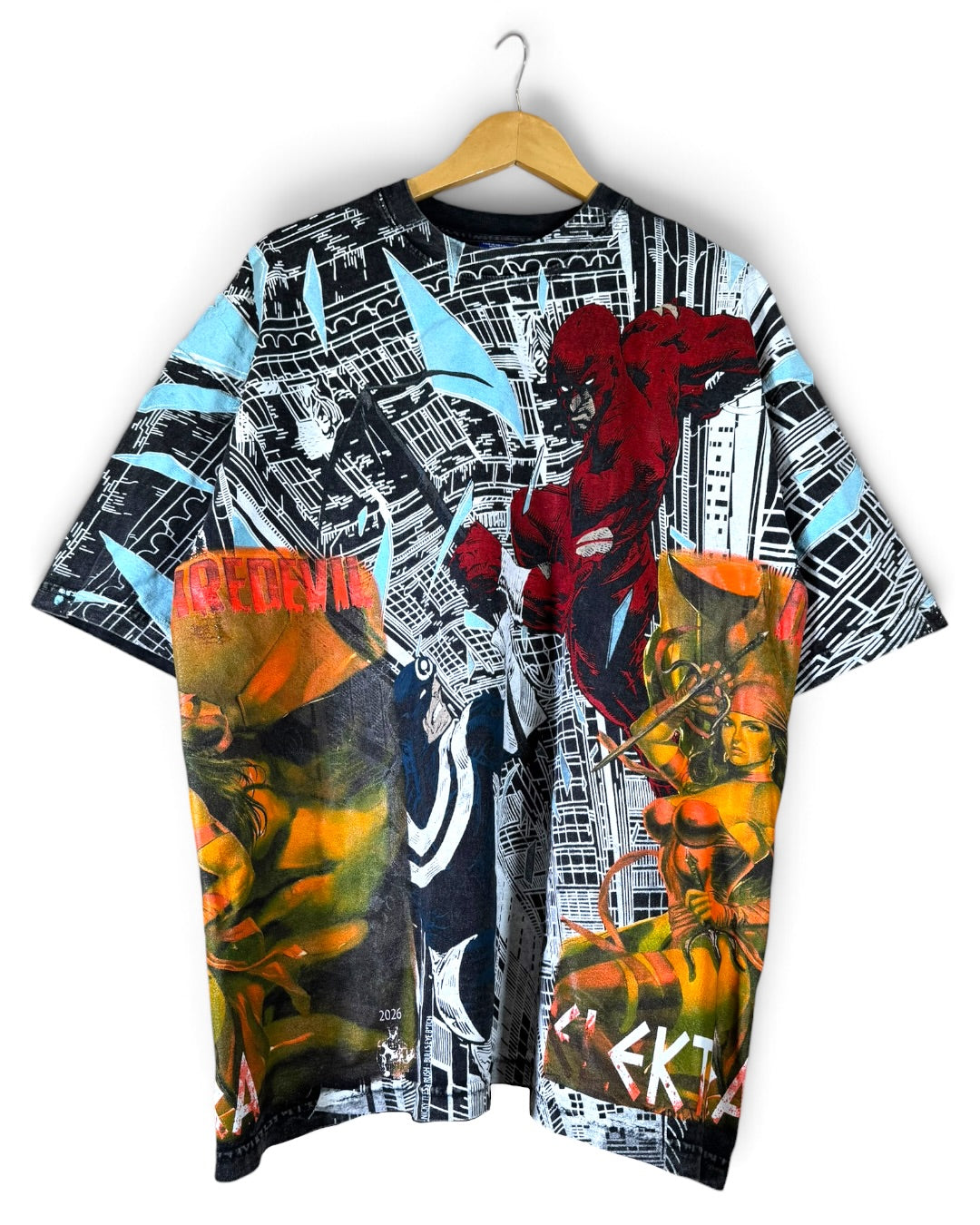 Black Acid Wash - Daredevil VS Bullseye Front and Back - Elektra Sides