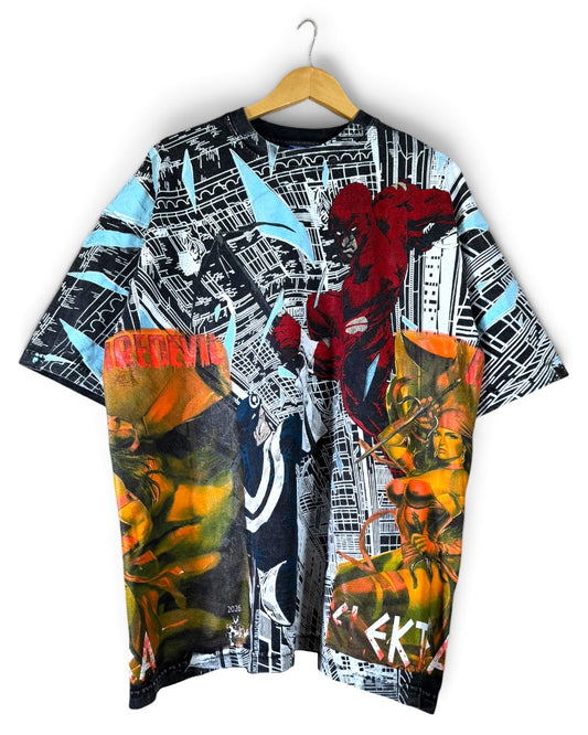 Black Acid Wash - Daredevil VS Bullseye Front and Back - Elektra Sides