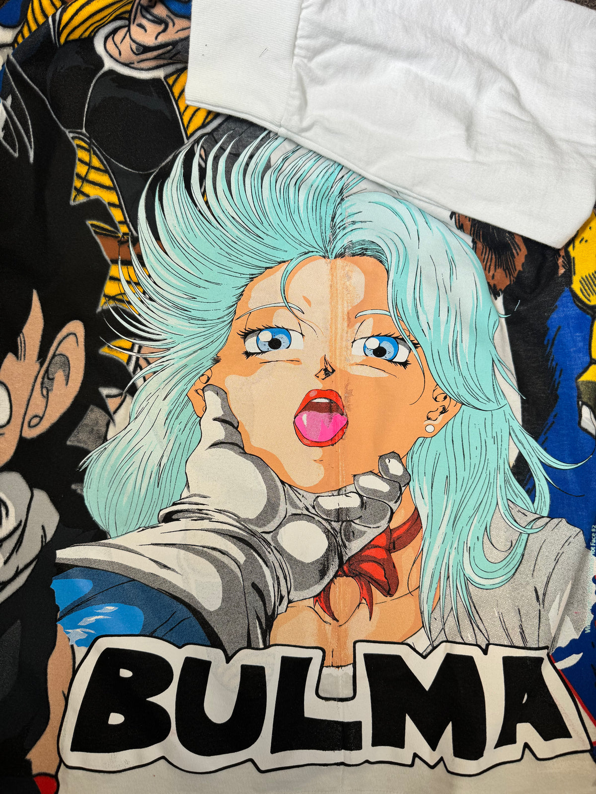 White Longsleeve - Vegeta Over 9K Front - F Saiyan Back - Bulma 360 Shirt