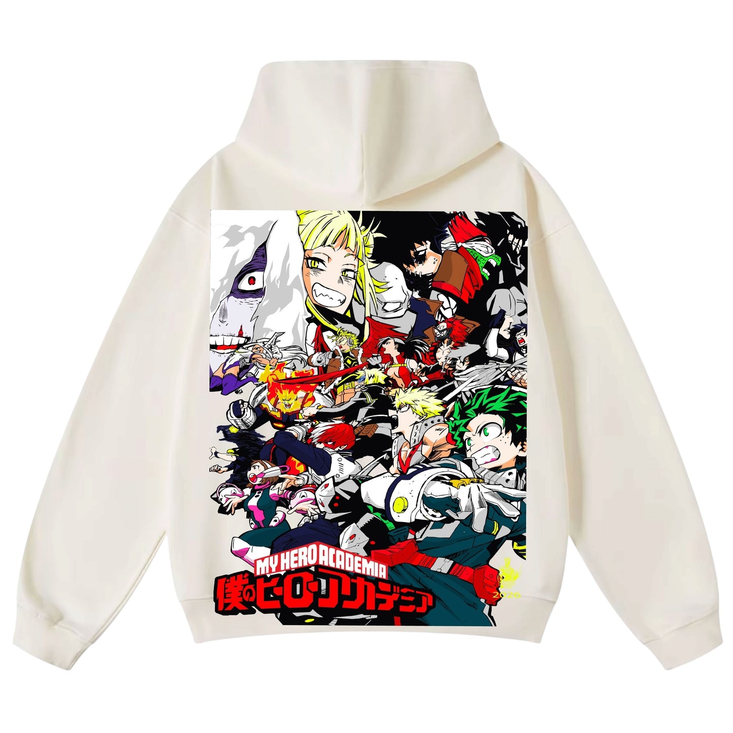 Cream Hoodie - My hero - All might vs one for all Front & Final conflict back