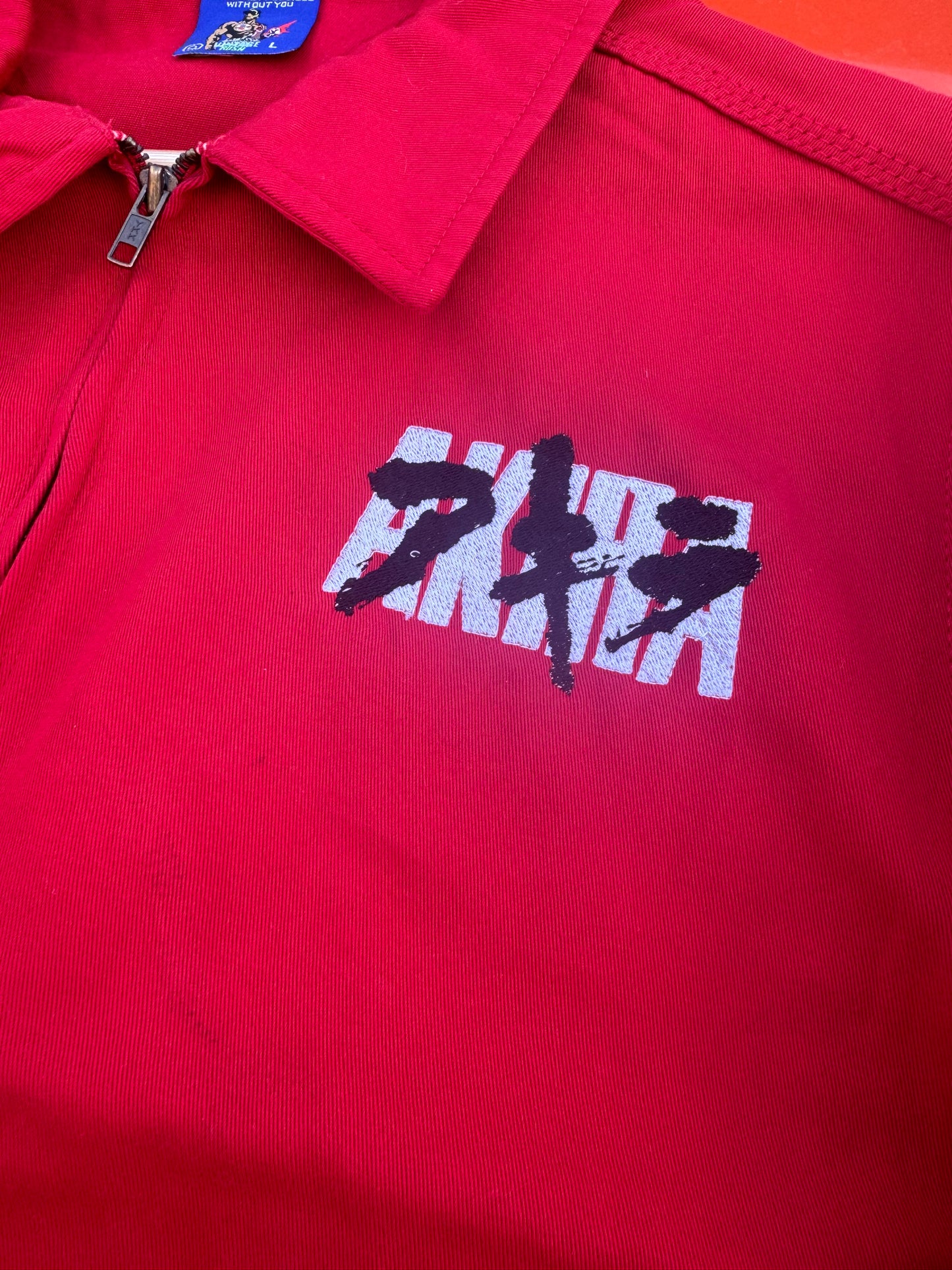 Akira White Lettering Embroidery Jacket red