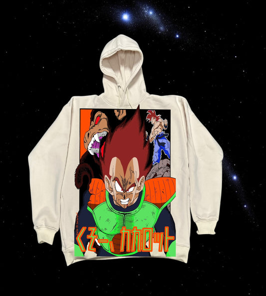 Cream - Variant Premium Hoodie - Arlia Vegeta front &  SSJ Gohan “ I Hate Sayians” Back