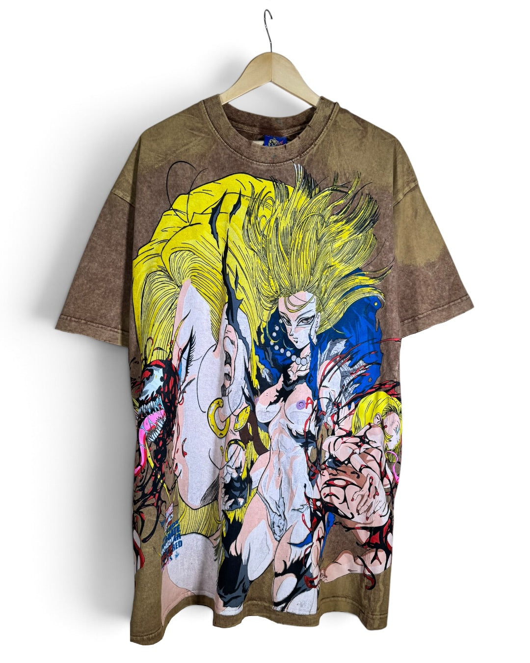 Distress Tan - Android 18 Front - Bulma Back - Carnage x 18 Sides 360 Shirt