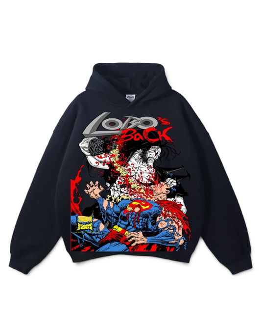Black - Spine Ripped Front - Lobo Wins Back - Hoodie