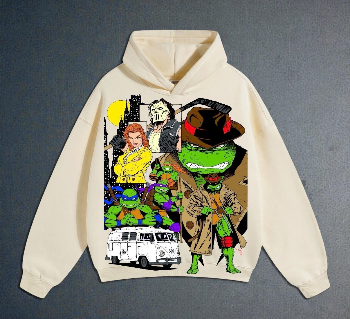 Cream HOODIE - Trench coat Ralph & TMNT World Tee Back hit