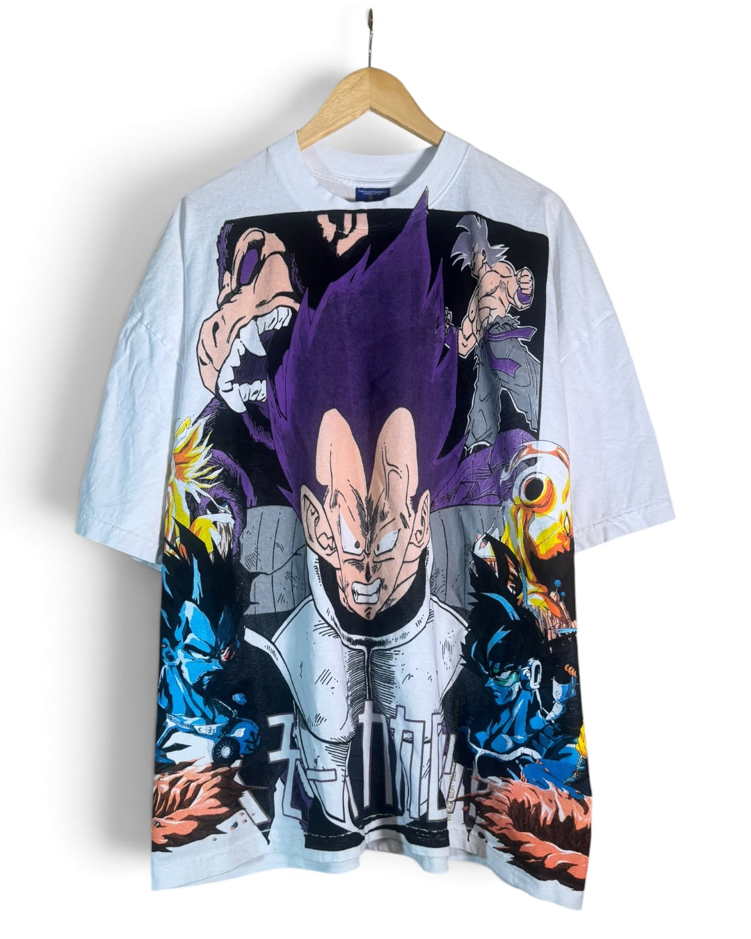 White - Vegeta’s Death Monochrome Sides - Ultra Ego Vegeta Front - SSJ 3 Vegeta Back - 360 Shirt