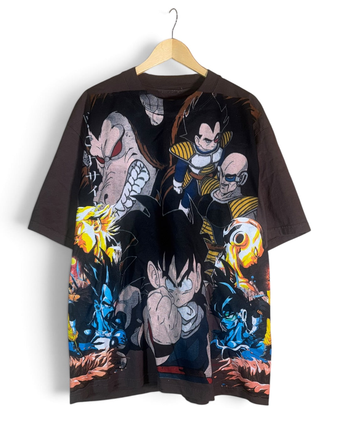 Brown - Vegeta’s Death Monochrome Sides - Gohan I hate Saiyan Front - Over 9000 Vegeta - 360 Shirt