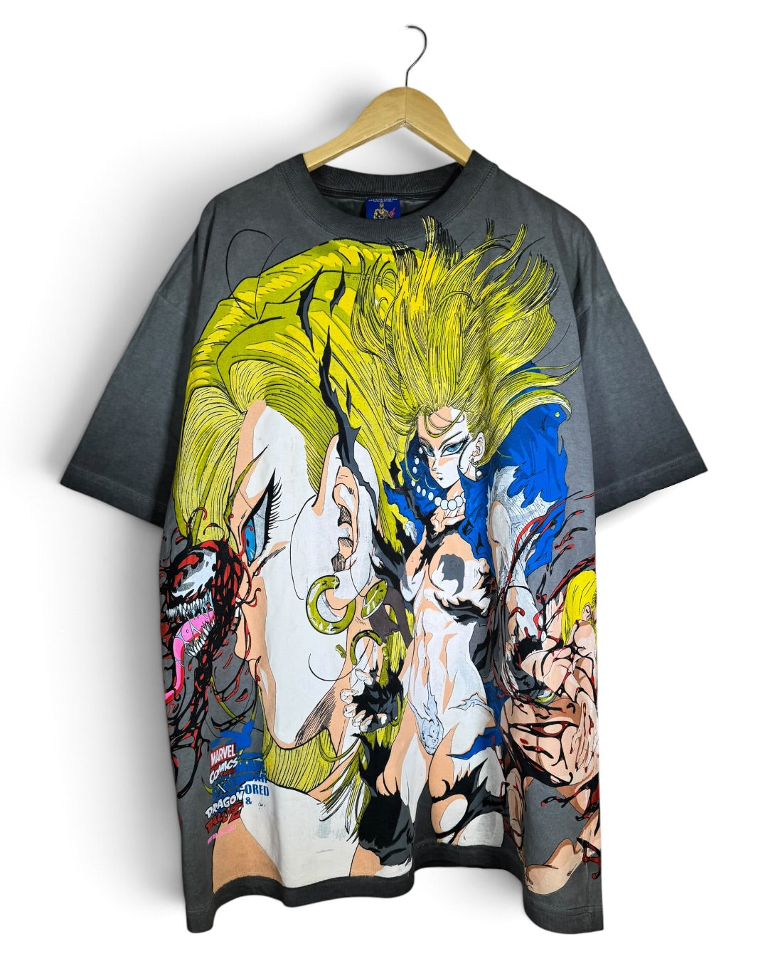 Black Oil Wash - Android 18 Front - Bulma Back - Carnage x 18 Sides 360 Shirt