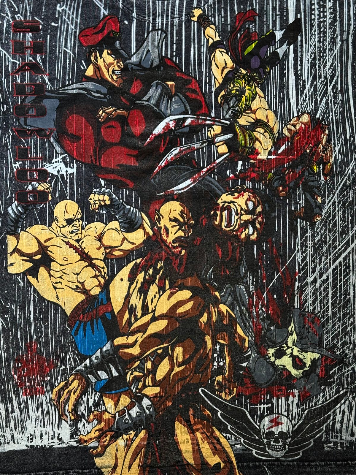 Black Acid Wash Rain - Shadowloo Front - Ryu and Chun Li Back