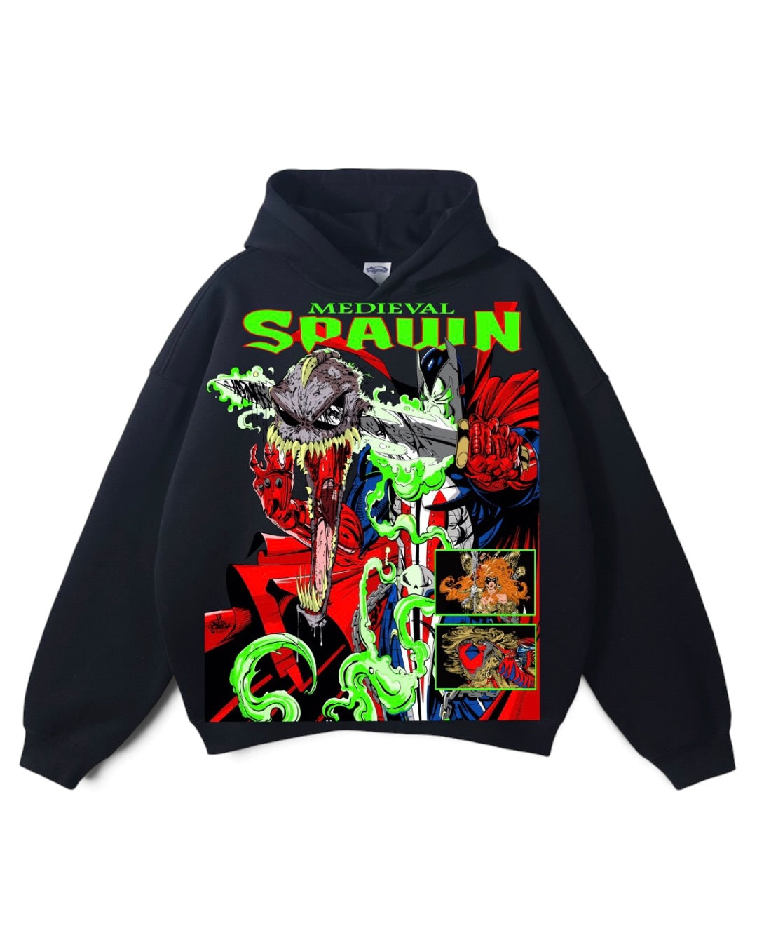 Black Hoodie - Medieval Spawn Front - Spawn Pieces of Me Back