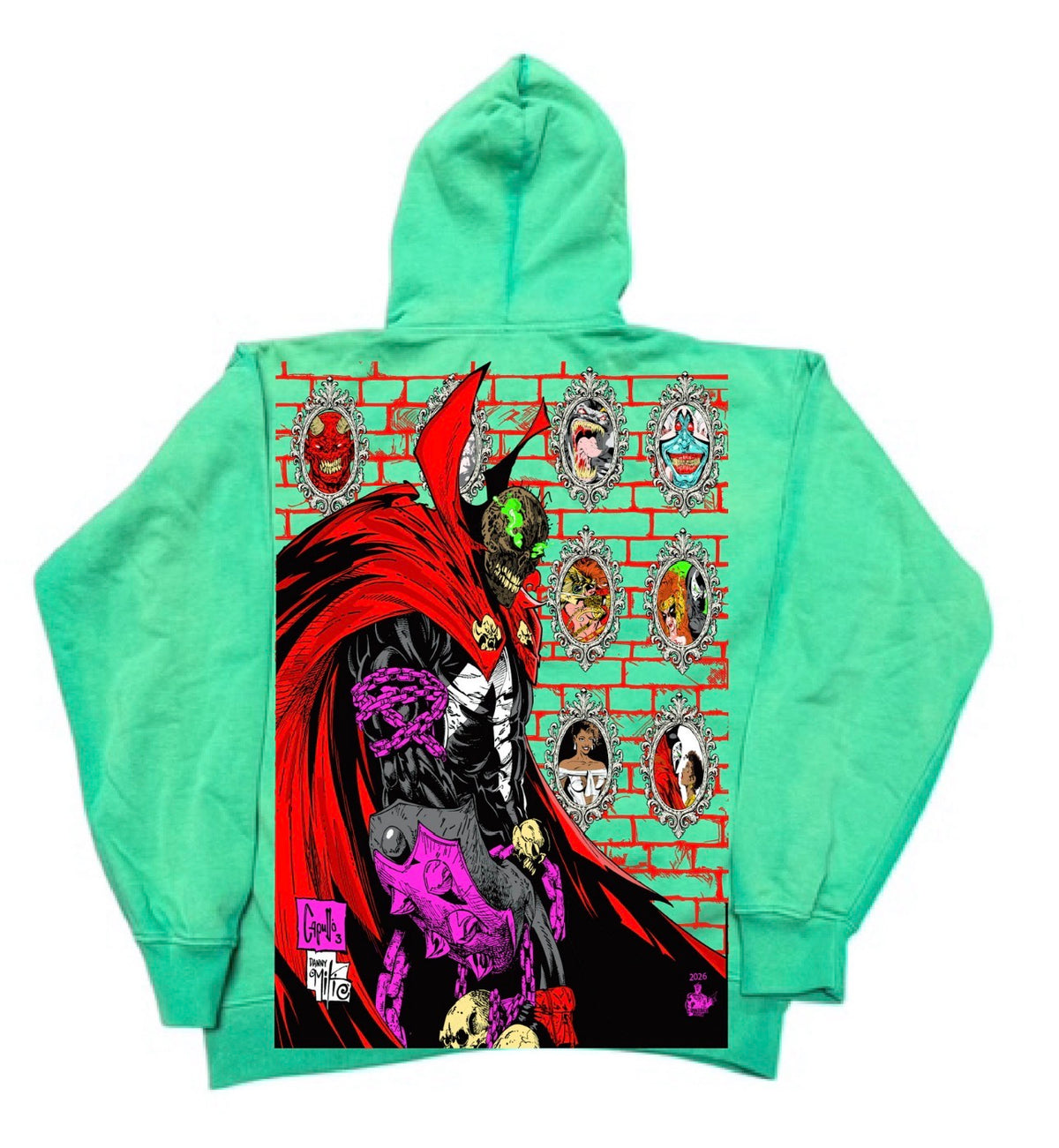 Green Oil Wash Hoodie - Medieval Spawn Front - Spawn Pieces of Me Back