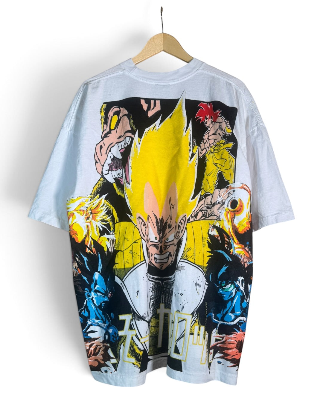 White - Vegeta’s Death Monochrome Sides - Ultra Ego Vegeta Front - SSJ 3 Vegeta Back - 360 Shirt