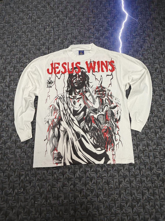 White Long Sleeve  - Double sided Jesus wins
