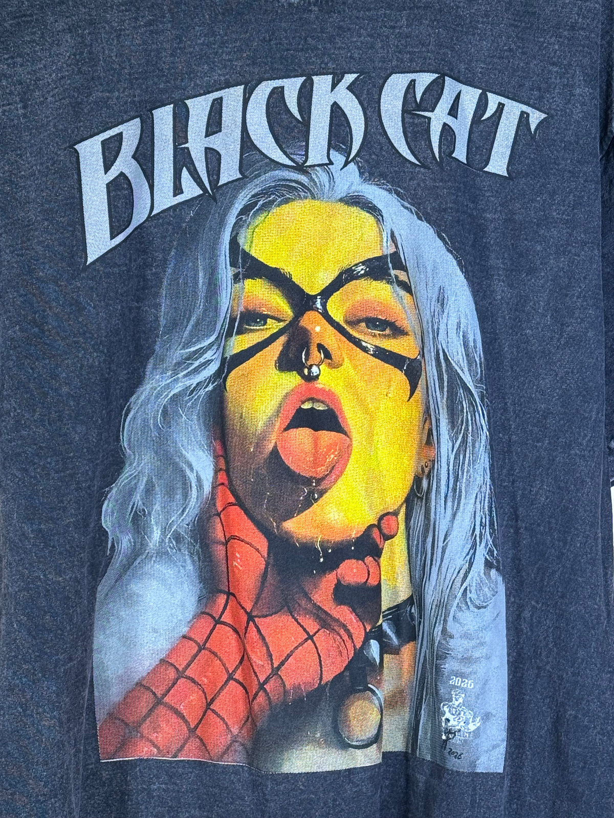 Black Acid Wash - Black Cat Front - Mary Jane Back Shirt
