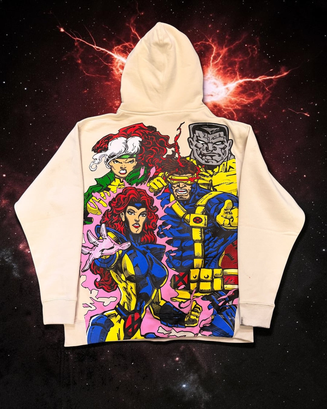 Cream Hoodie - Beast & Gambit Front & X-Men Team back