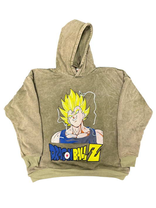 Olive washed-large, extra large Super Saiyan Vegeta Hoodie