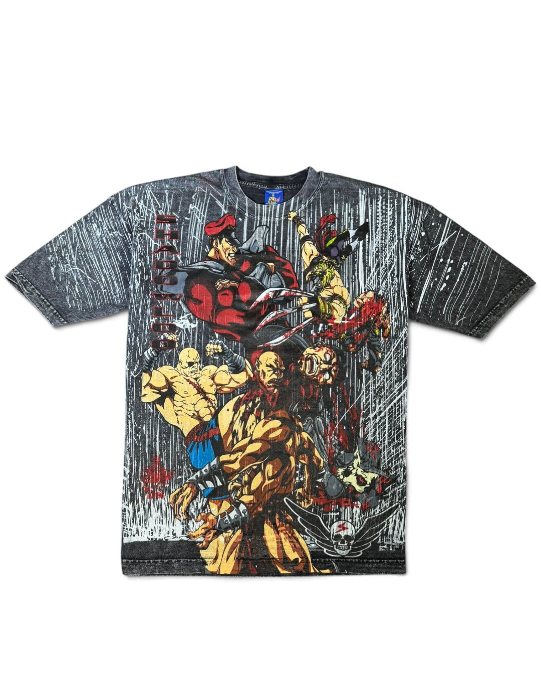 Black Acid Wash Rain - Shadowloo Front - Ryu and Chun Li Back