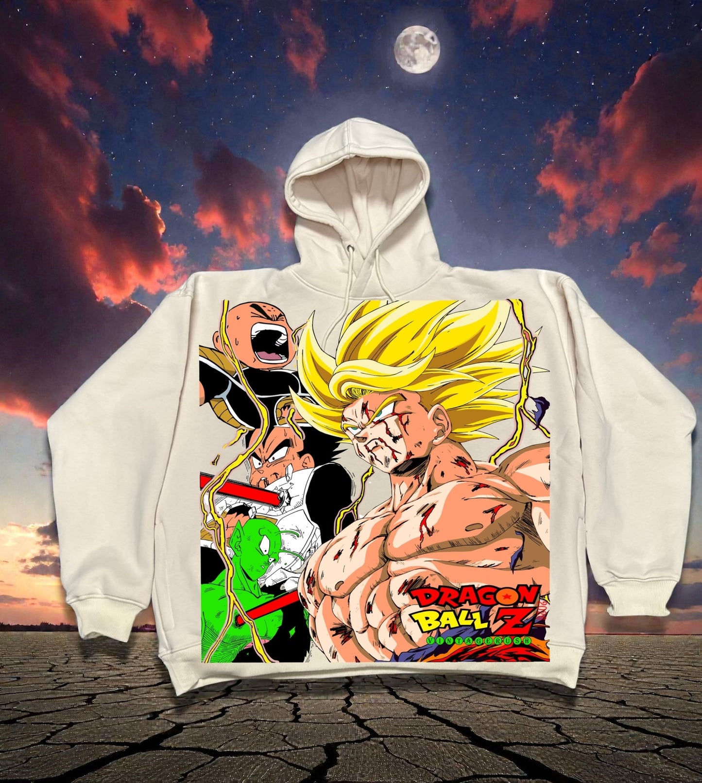 Cream Hoodie - Goku SSJ Front &  Lord Freiza back