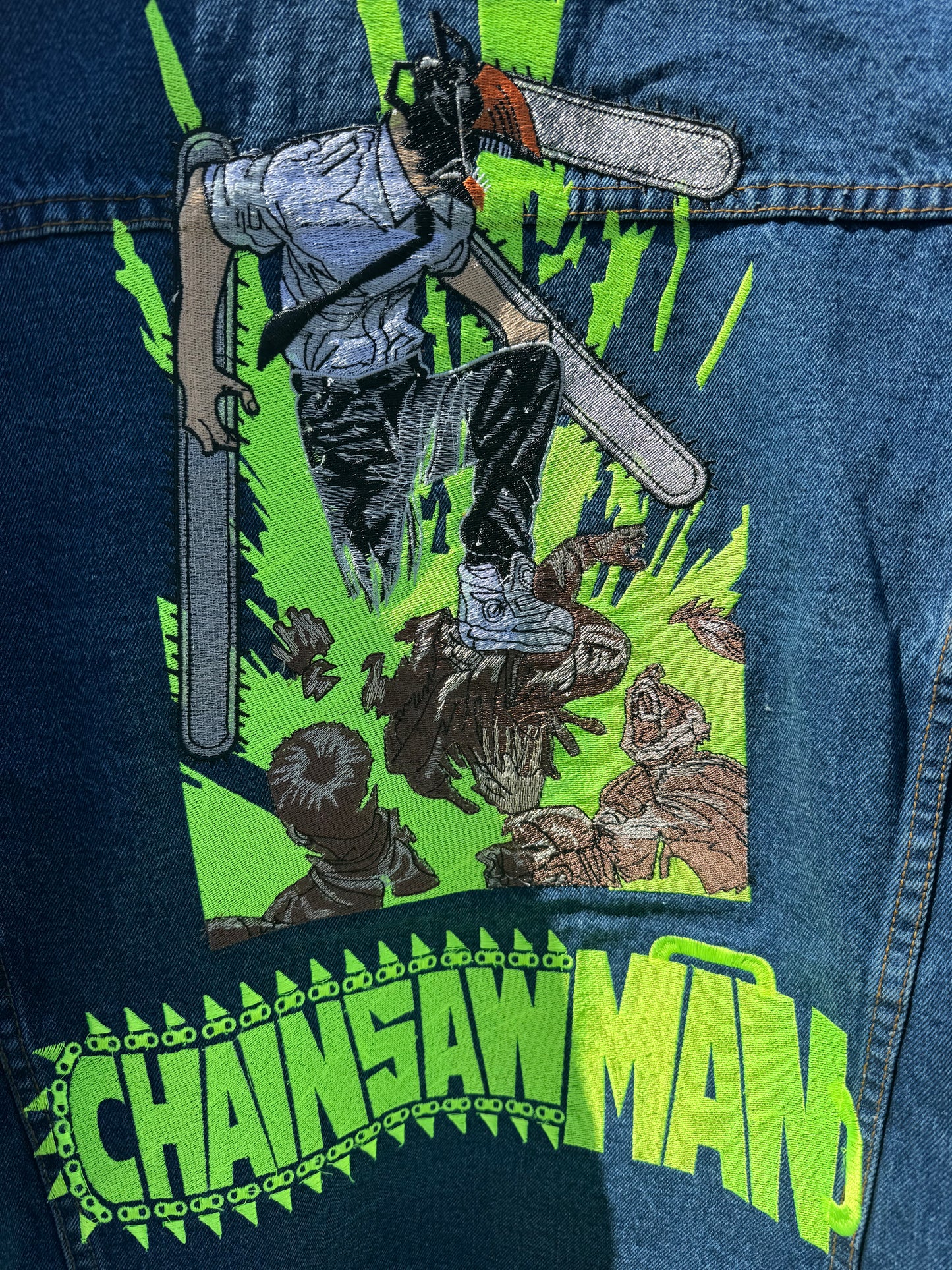 Chainsaw man vintage denim jacket rare anime dbz one piece