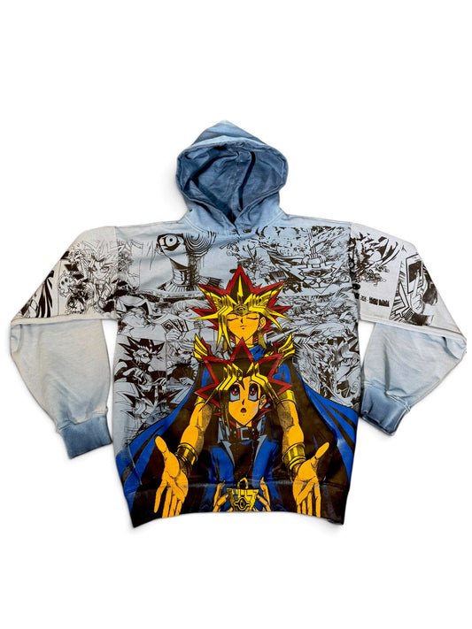 Blue Oil Wash Hoodie - Yu-Gi-Oh Manga Mega Print