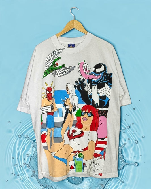 White - Spidy Wish front - king pin and friends back