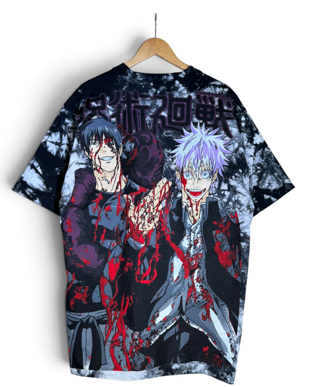 Black and White Tie Dye - Itadori and Megumi Front - Gojo vs Toji Back