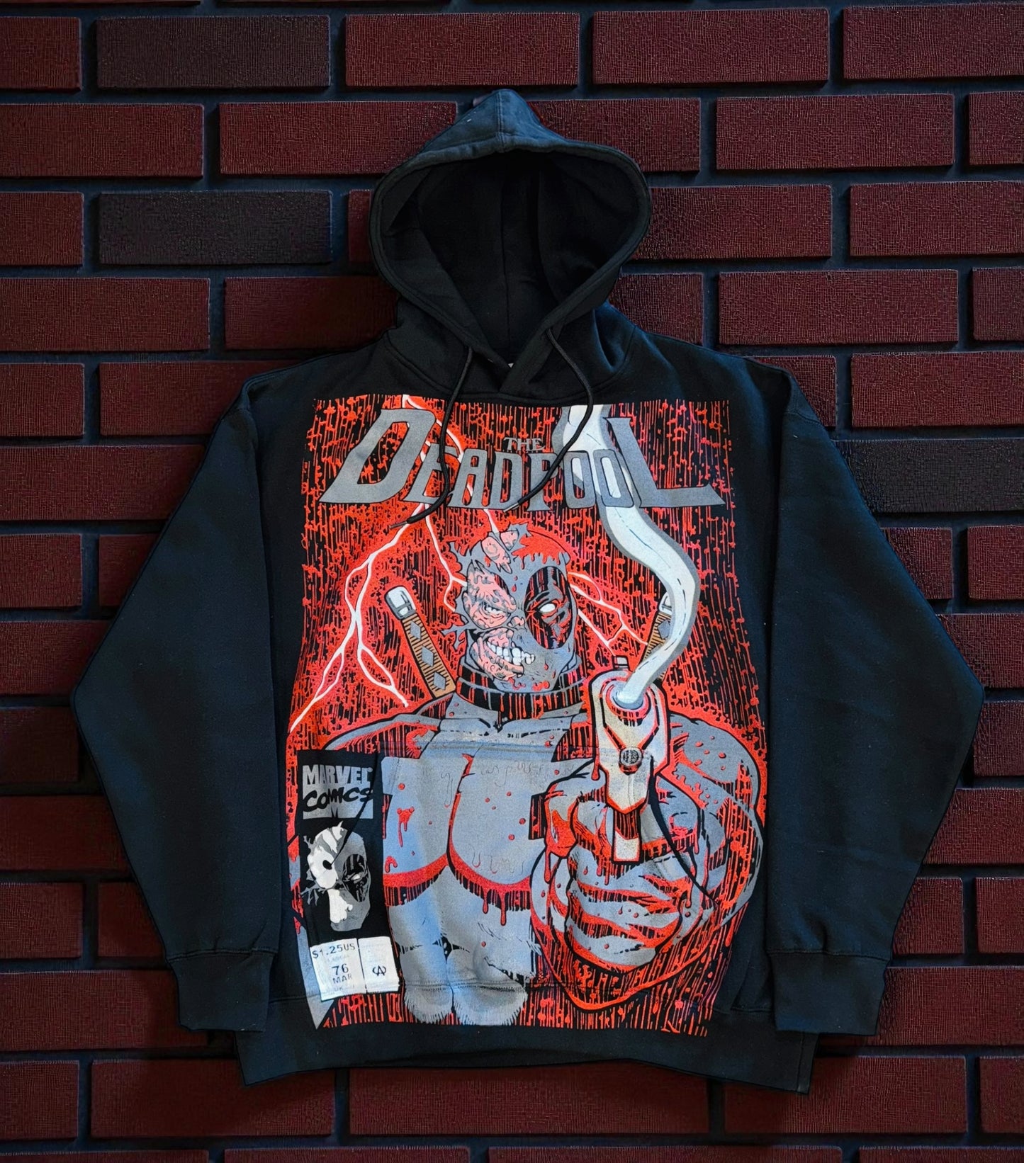 Black  HOODIE - Blood Rain Deadpool takes over front & Skull back hit