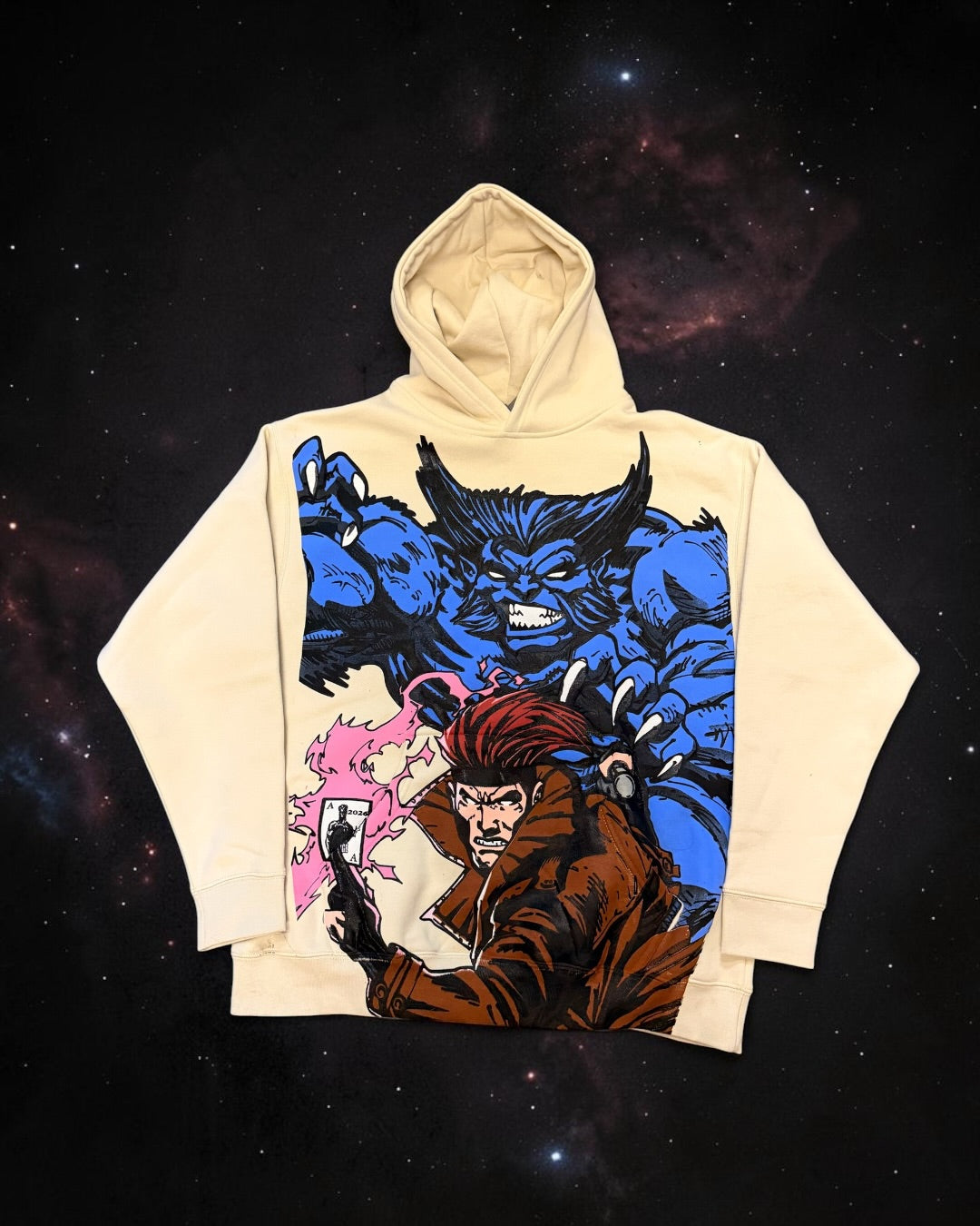 Cream Hoodie - Beast & Gambit Front & X-Men Team back