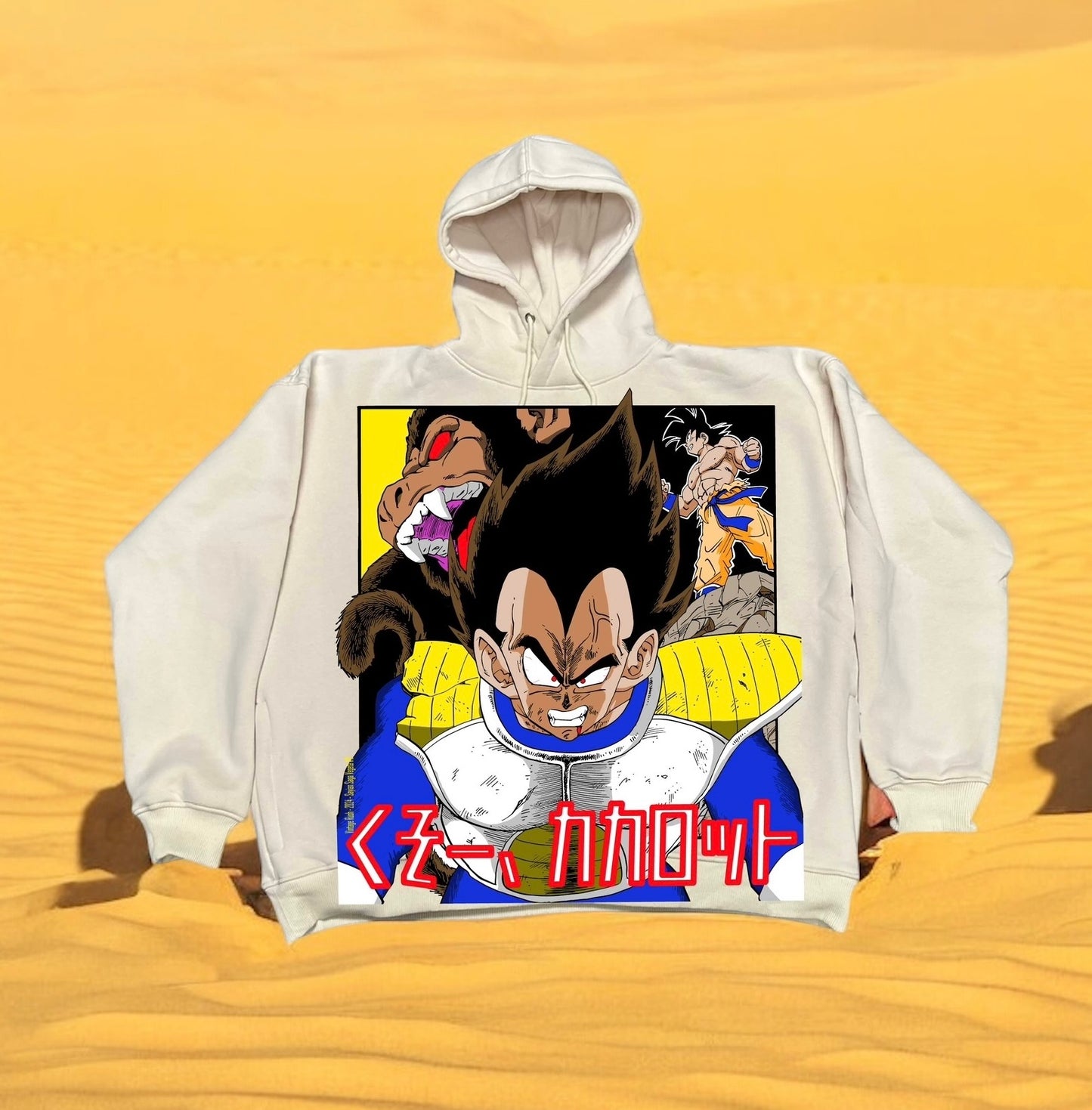 Cream - Premium Hoodie - Sayian Saga Vegeta front & Gohan “ I Hate Sayians” Back