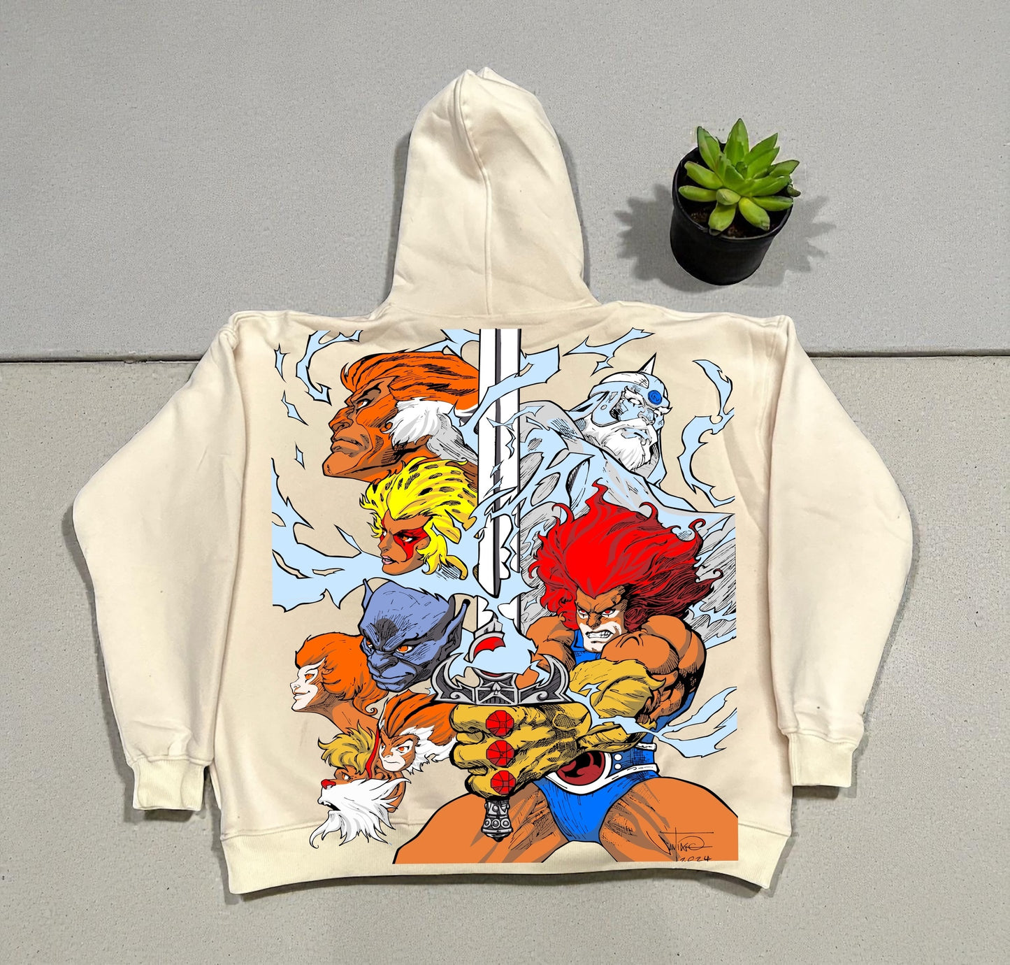 Cream HOODIE -  Thunder cats Ho! Front & Lionel back