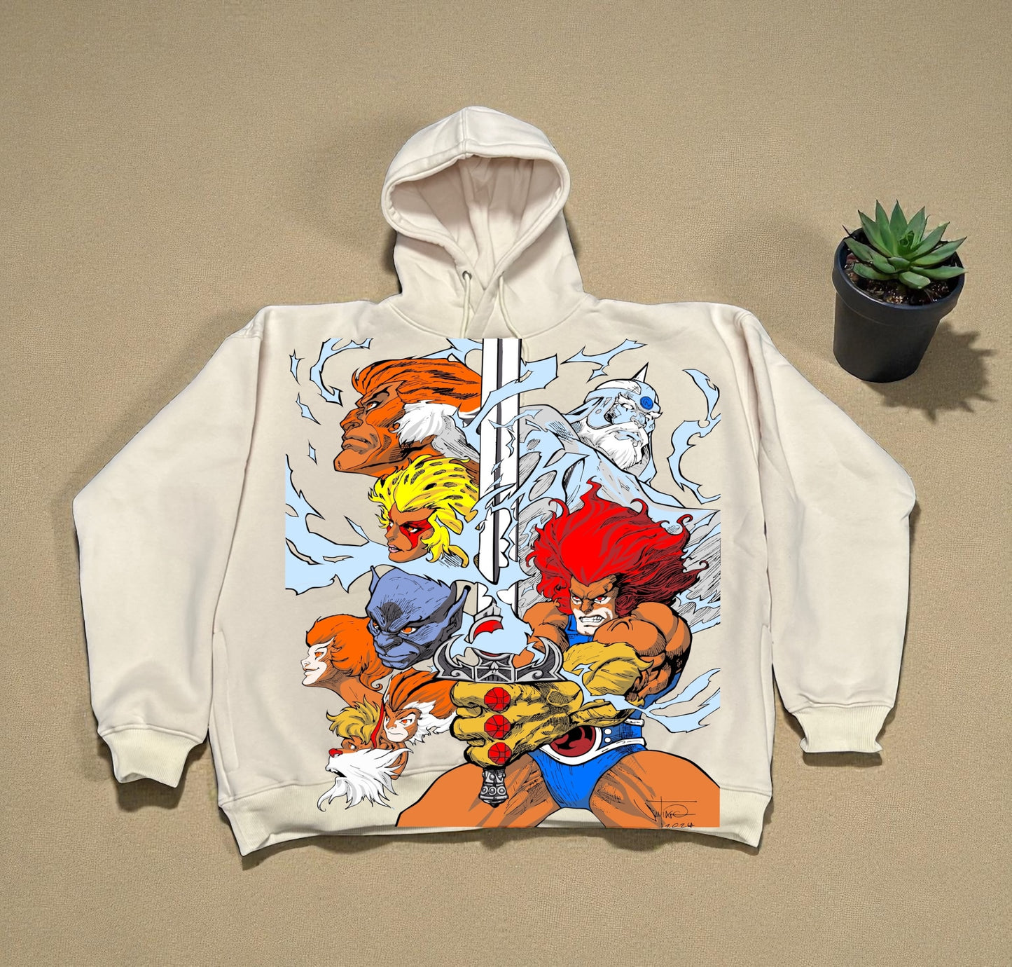 Cream HOODIE -  Thunder cats Ho! Front & Lionel back