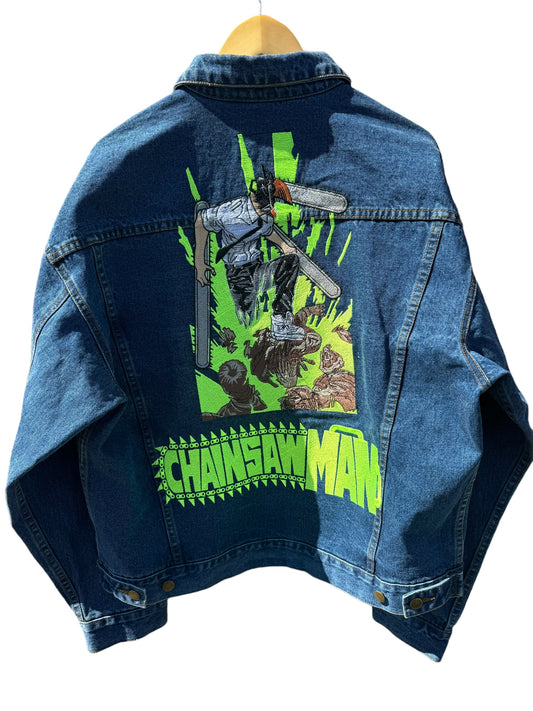 Chainsaw man vintage denim jacket rare anime dbz one piece