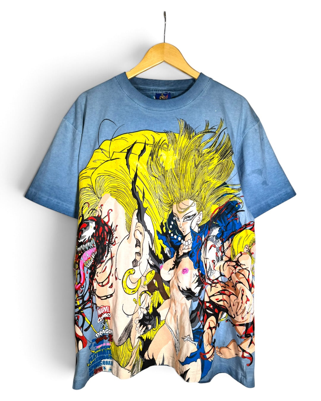 Blue Oil Wash - Android 18 Front - Bulma Back - Carnage x 18 Sides 360 Shirt