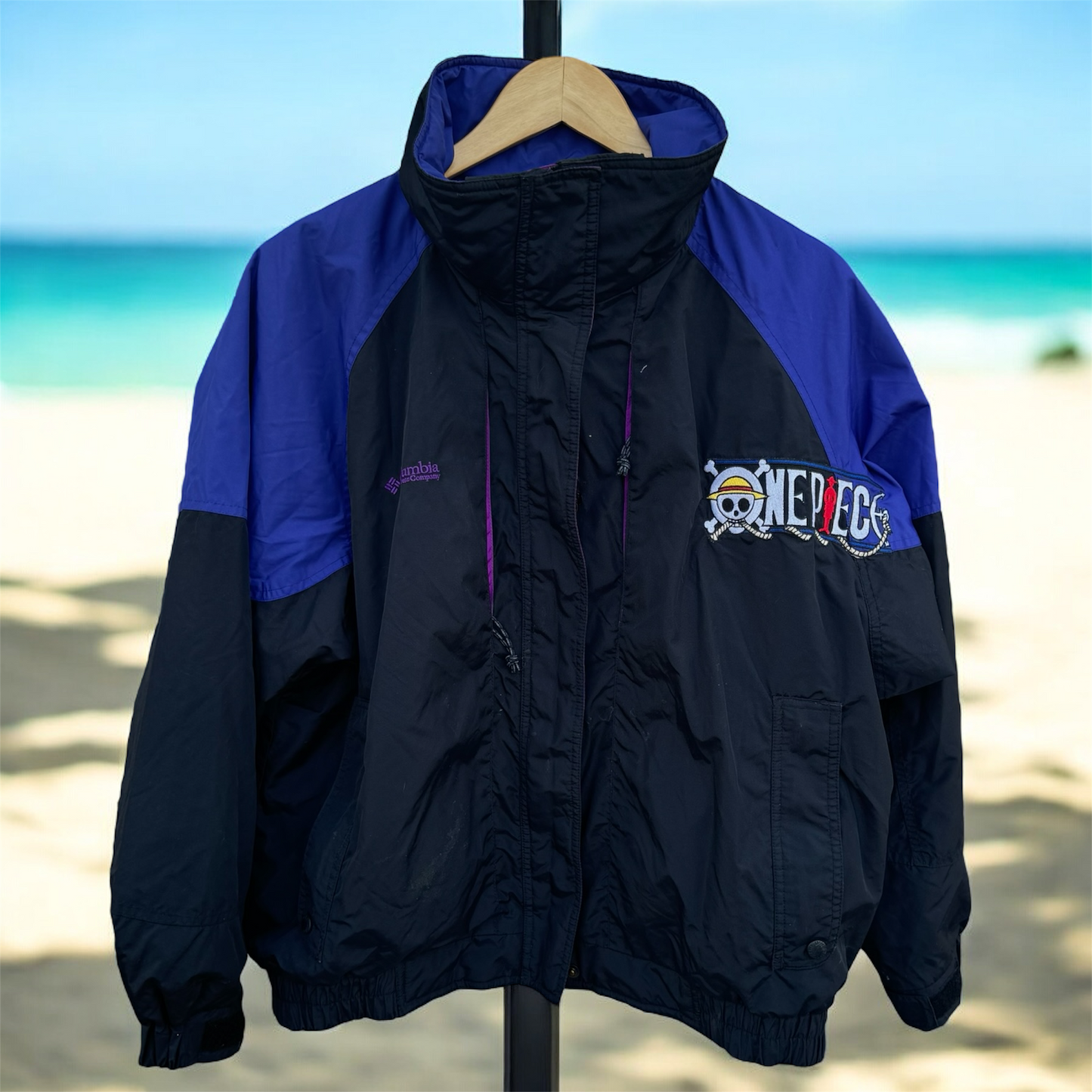 One Piece Black/Blue Columbia Windbreaker