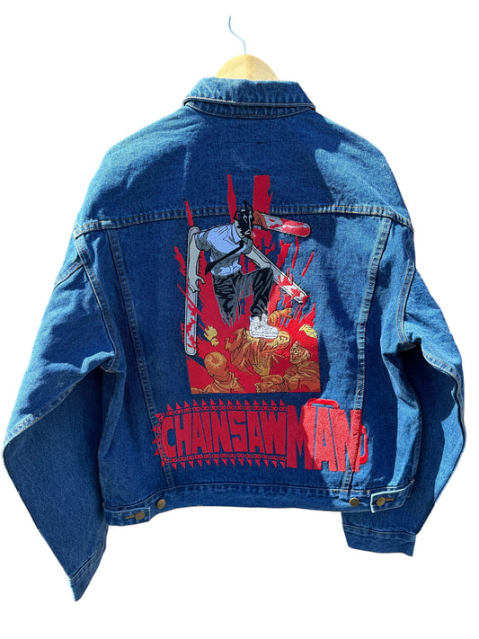 Chainsaw man vintage denim jacket super rare anime denim my hero