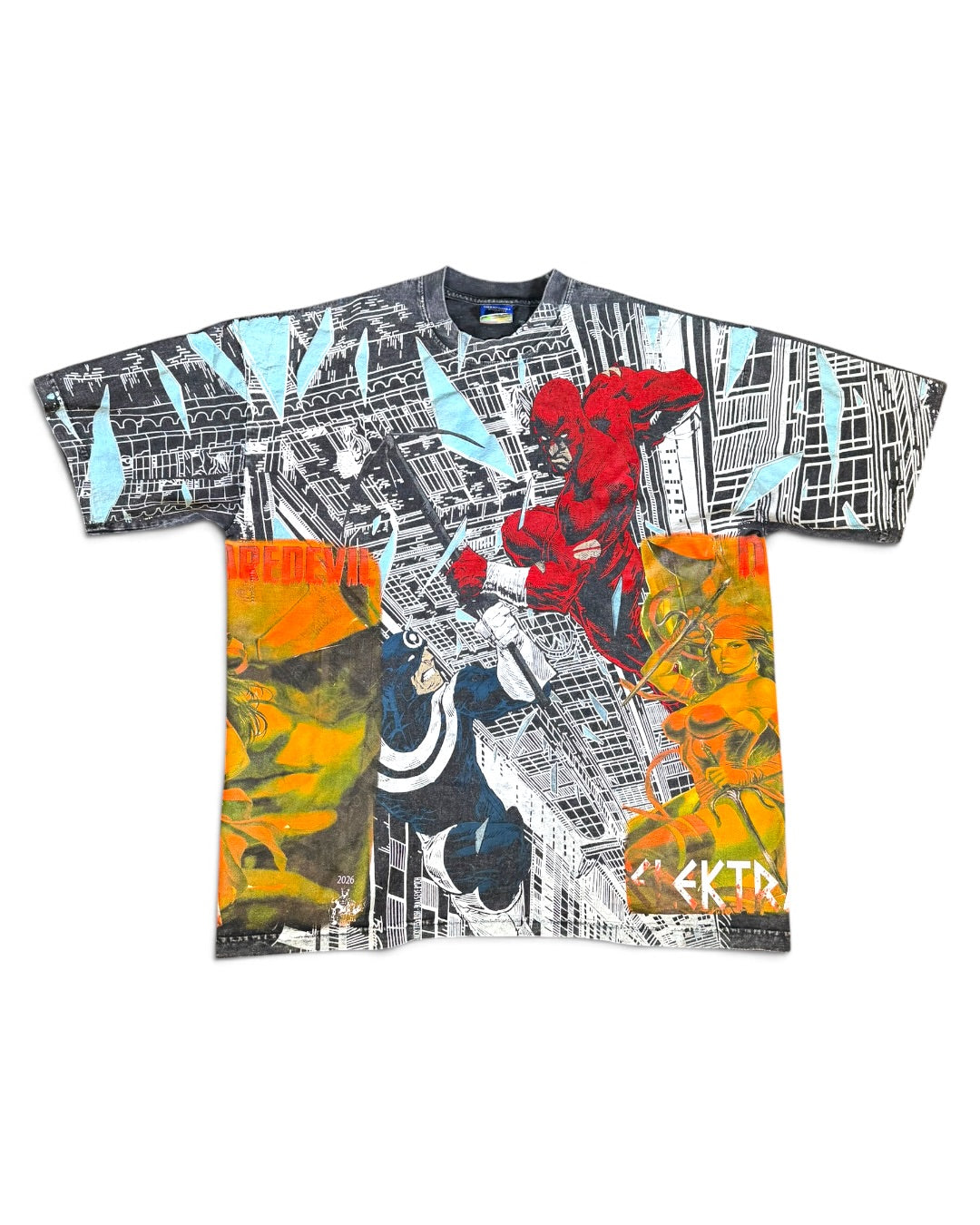 Black Acid Wash - Daredevil VS Bullseye Front and Back - Elektra Sides