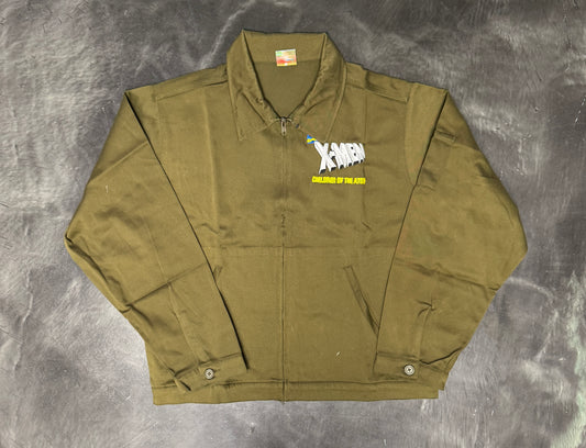 (Black Friday) XL- Olive- Children of the Atom embroidered front/Trench Coat Cyclops screen printed Back