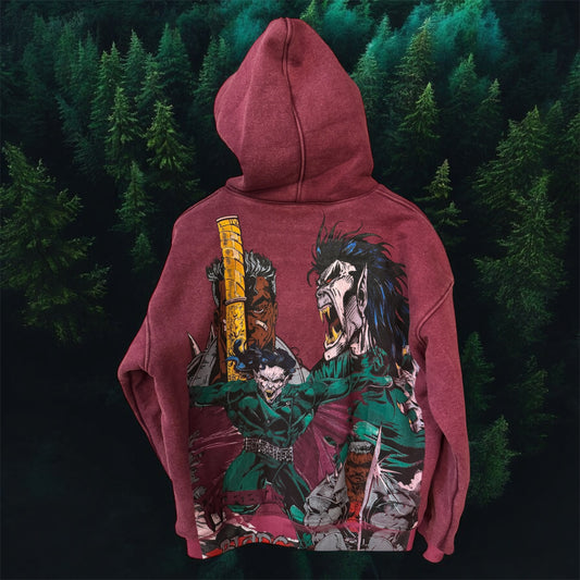 Burgundy Hoodie - Blade vs Dracula Front - Blade vs Morbius