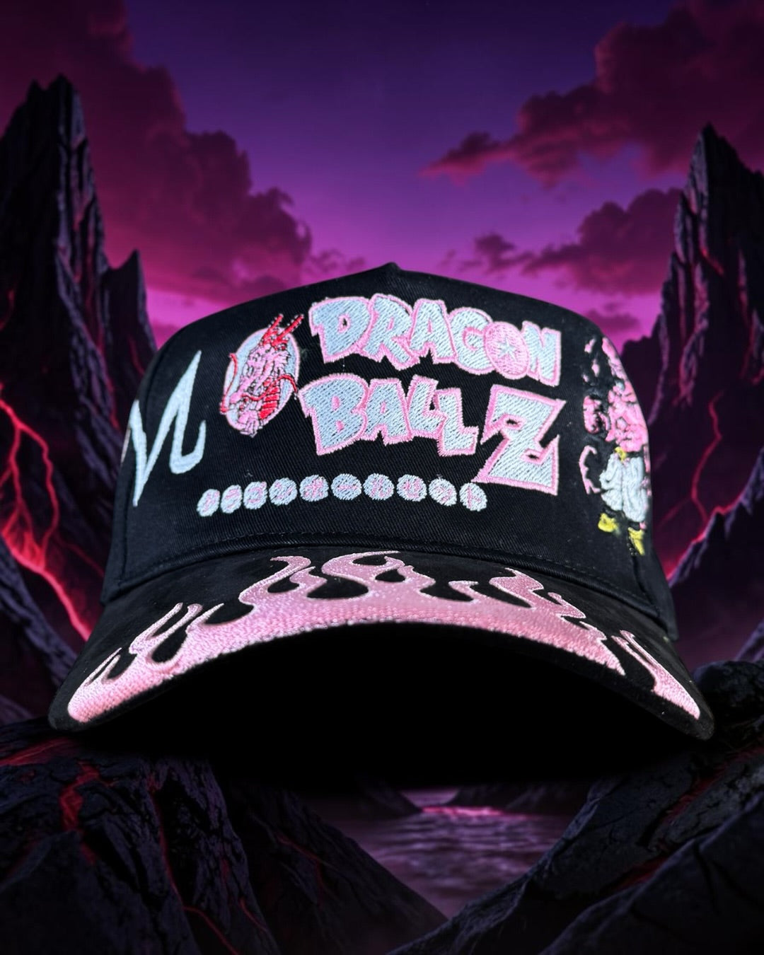 Black - Brim Suede with Pink Flames Hat - Kid Buu - DBZ